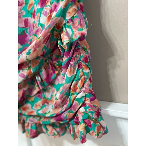 NWOT HELLO MOLLY Vivid Lights Ruched Floral Sweetheart Mini Dress Women's XS - Picture 4 of 14